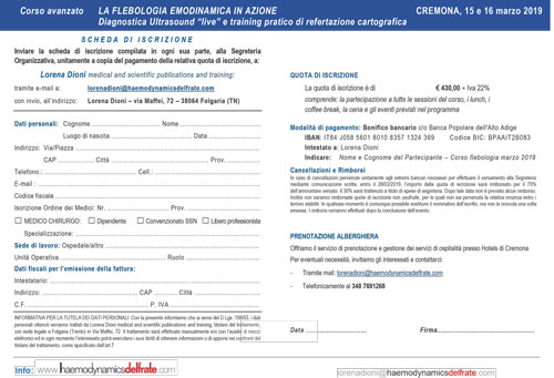 Scheda Iscrizione Corso Flebologico 15 e 16 marzo 2019